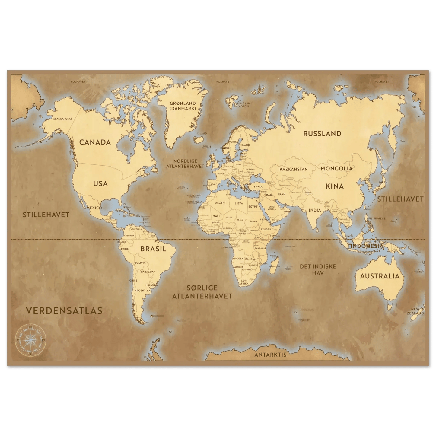 Verdenskart Klassisk – KI digital oljemaling trykket på papir, lerret, aluminium, akryl og tre | KBentz.no