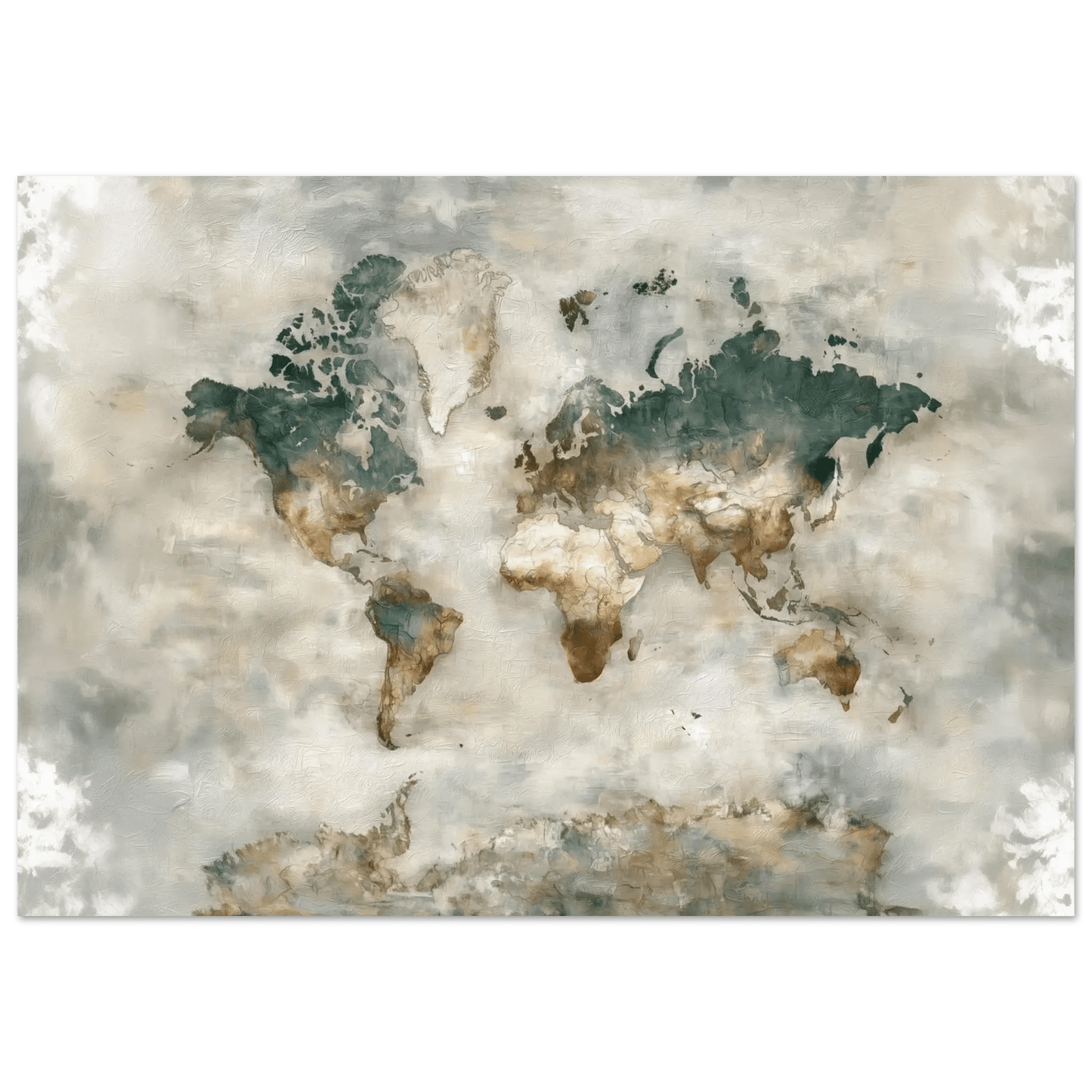 Verdenskart Tåkeblå – KI digital oljemaling trykket på papir, lerret, aluminium, akryl og tre | KBentz.no
