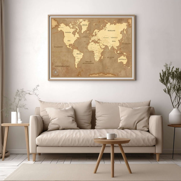 Verdenskart Vintage – KI digital oljemaling trykket på papir, lerret, aluminium, akryl og tre | KBentz.no