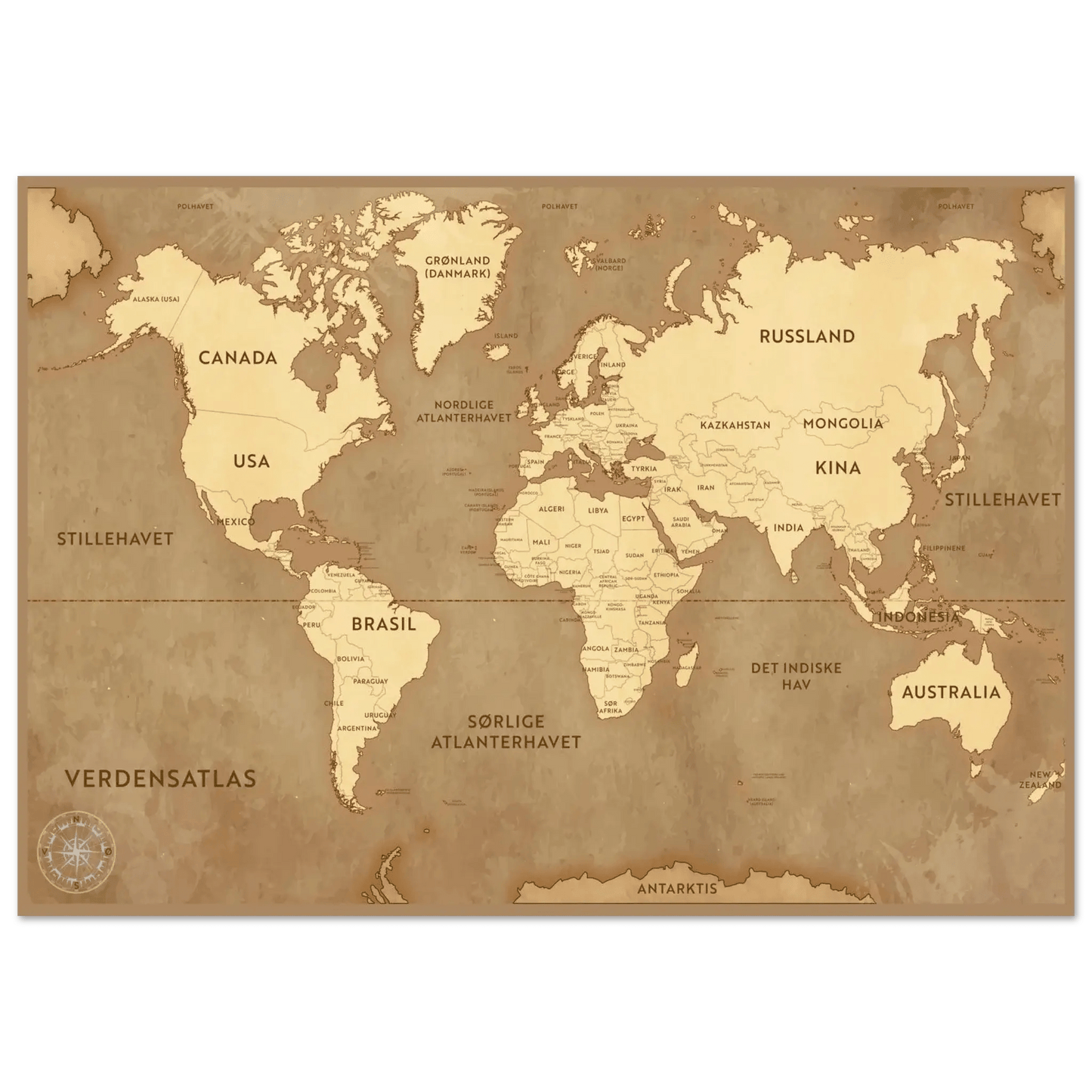 Verdenskart Vintage – KI digital oljemaling trykket på papir, lerret, aluminium, akryl og tre | KBentz.no