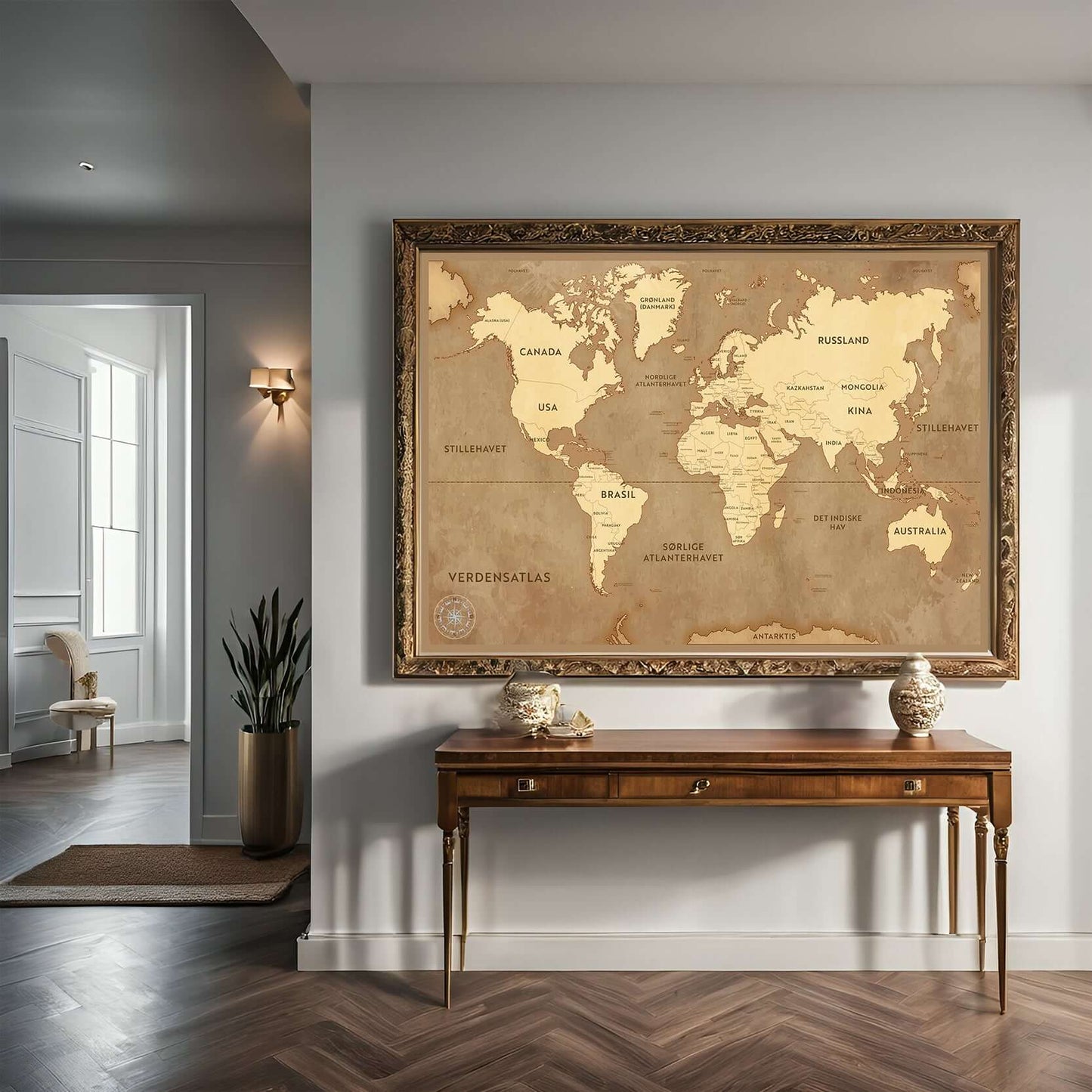 Verdenskart Vintage – KI digital oljemaling trykket på papir, lerret, aluminium, akryl og tre | KBentz.no